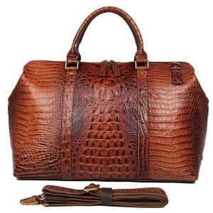 Shopdecimals Croc‑Print Real Leather Duffle – Spacious 15.6" Laptop Capacity & Secure Zip Pocket for Stress‑Free Weekend Travel