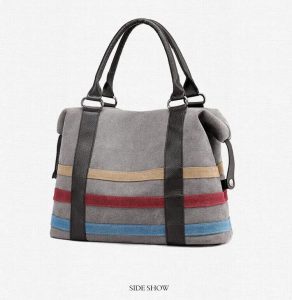 Compact Lightweight Canvas Stripe Handbag – Fits i Pad & A4, Ideal for Travel – Shop Decimals Women’s Bag