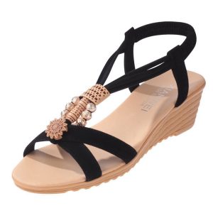 Featherlight Boho Wedge Sandals – 0.35 kg Comfort in Black or White, Size 35‑40 | Shopdecimals