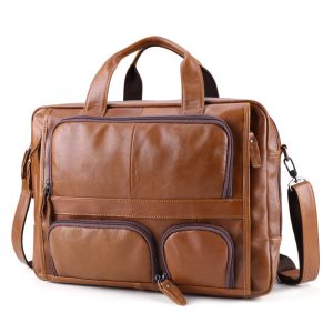 Shopdecimals 17‑Inch Men’s Business Briefcase – Padded Cowhide Sleeve Protects Laptop, Organizes Gear & Reduces Shoulder Fatigue