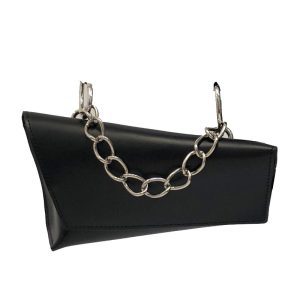 Ultra‑Light Black Textured French‑Niche Handbag – 0.31 kg, Spacious 22×10×6 cm Interior, Chain Handle – Shop Decimals