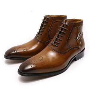 Lightweight 0.80 kg Men’s Pointed Leather Boots – Front Lace‑Up, Premium Cowhide, Black/Brown – All‑Day Comfort | Shopdecimals