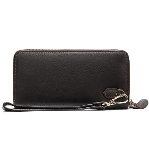 Ultra‑Spacious Double‑Zipper Cowhide Wallet – Lightweight 0.27 kg, Wear‑Resistant, Coffee‑Color for Men – Shopdecimals