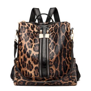 Ultra‑Light 0.63 kg Student Backpack with Slanted Shoulder Strap – Leopard & Cow Print, Spacious 33×33×16 cm Interior – Shopdecimals