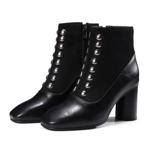 All-Day Comfort Square‑Heel Dress Boots – Light 0.95 kg Rivet Detail, 7 cm Heel, Black or Brown – Shopdecimals