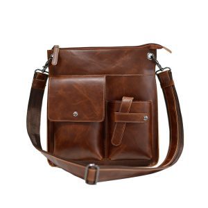 Ultra‑Light 0.48 kg Shoulder Messenger Bag – Fits 15‑inch Laptop, Adjustable Strap – Professional Brown PU Leather – Shopdecimals