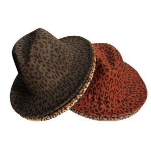 Feather‑Light Wool Leopard Print Top Hat with Flat Brim – Stand Out in Camel, Grey, Khaki or Wine Red | Shopdecimals