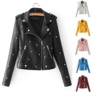 Feather‑Light Women’s Leather Jacket with Rivet Detail – Ultra‑Slim Fit, Belted, 6 Colors | Shopdecimals