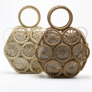 Featherlight Hand‑Woven Round Bag – 0.32 kg, Spacious 310×300×120 mm, Beige/Camel/Square – Shopdecimals