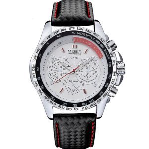Shopdecimals Men's 43 mm Leather Quartz Watch – 3 ATM Waterproof, Featherlight 0.07 kg for Precise, All‑Day Comfort