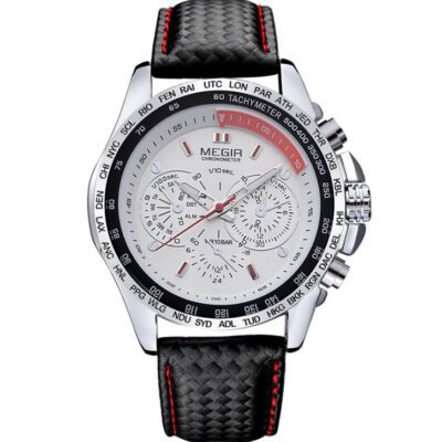 Shopdecimals Men's 43 mm Leather Quartz Watch – 3 ATM Waterproof, Featherlight 0.07 kg for Precise, All‑Day Comfort