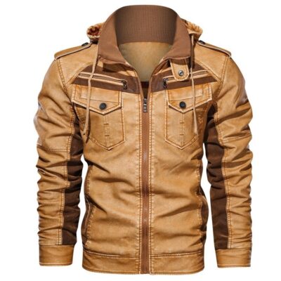 Wind‑Defying Lightweight Men’s Locomotive Leather Jacket – Durable PU, Hooded Zip Front, All‑Day Comfort – Shopdecimals