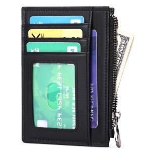 Ultra‑Light Leather Card Holder – Featherweight 0.12 kg, Zippered Slim Wallet in Black, Brown & Khaki | Shopdecimals
