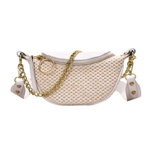 Ultra‑Light Straw Messenger Bag for Women – 0.4 kg, Spacious 300×200×100 mm Interior, Dual‑Tone Khaki/White – Shopdecimals