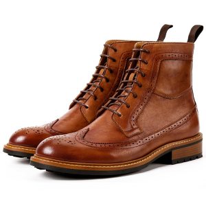 All‑Day Comfort Men’s High‑Top Cowhide Leather Boots – Round Toe, Non‑Slip Rubber Sole – Black/Brown | Shopdecimals