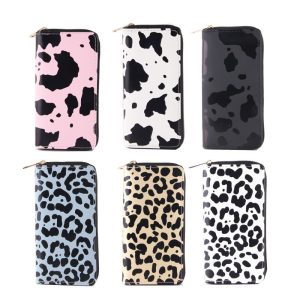 Lightweight Cow‑Pattern Zipper Wallet – Secure PU Leather, 210 mm Zip Pocket, 6 Colors | Shopdecimals