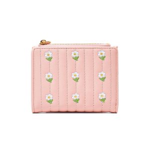 Lightweight Embroidered Women’s Wallet – Ultra‑Slim 0.07 kg Design with Card Slots, Coin Zipper & ID Window, Available in Pink, Blue, Yellow, Beige & Black – Shopdecimals