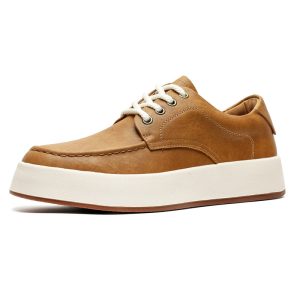 Lightweight Platform Lace‑Up Shoes for Men – Breathable Pigskin Upper, 3‑Inch Height Boost, Dual‑Tone Khaki/Yellow | Shopdecimals