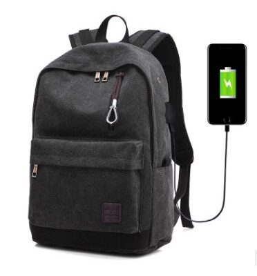 Stay Powered On‑the‑Go Canvas Backpack with Built‑In USB Port & Headphone Hole – Lightweight Junior High School Bag – Shopdecimals