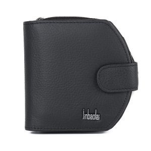 Slim Tri‑Fold Cowhide Wallet with Secure Zipper & Buckle – Lightweight, 2 Bill & 3 Card Slots, Red/Black – Shop Decimals