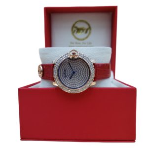 Crystal‑Stone Dial Women’s Leather Quartz Watch – Elegant Red PU Strap, Precise Timekeeping – Shopdecimals
