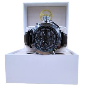 Super Illuminated Chronograph Watch for Men – Dual Analog/Digital Display with Tachymeter, Black Leather Strap – Shopdecimals Exclusive Time Master I‑TW40 A