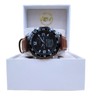 Precision Dual‑Display Chronograph Watch for Men with Tachymeter, Brown Leather Strap – Elevate Every Moment, Shopdecimals