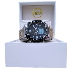 Dual‑Display Chronograph Watch for Men – Silver Chain‑Band I‑Tem Royalty I‑TW50 C with Tachymeter, Bold Analog/Digital Time & Shopdecimals Style