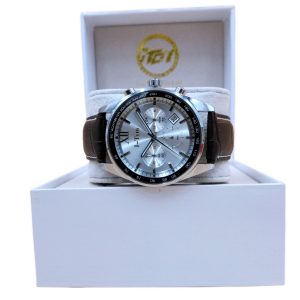 Precision Chronograph Watch with White Dial, Scratch‑Resistant Sapphire Crystal & Full‑Grain Italian Leather Strap – Shopdecimals Exclusive I‑Tem Time Sensor I‑TW30 A