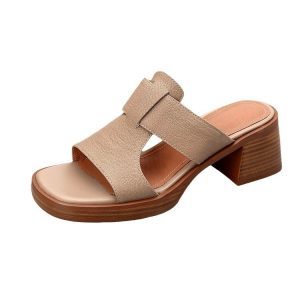 Waterproof Soft‑Leather Chunky‑Heel Sandals for Women – Light 0.6 kg, Slip‑Resistant Sole, Apricot & Black – Shopdecimals