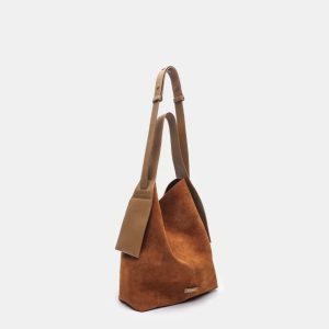 Lightweight Suede Bucket Tote – Convertible Crossbody with 30 L Capacity, Soft PU Build in Olive or Caramel – Shopdecimals