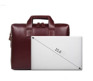 Feather‑light 15‑Inch Cowhide Laptop Briefcase – Red Wine Leather, Ultra‑Secure Pocket & Comfort Grip | Shopdecimals