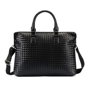Lightweight Hand‑Woven Leather Briefcase with Laptop Sleeve & Travel Strap – Spacious 15‑inch Business Tote for Men | Shopdecimals