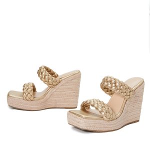 Ultra‑Light Sloped Toe Heels for Women – Stable 100 mm Platform Sandals in White, Blue & Gold | Shopdecimals