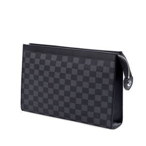 Lightweight Black Grid Envelope Clutch – 0.36 kg, Zip Closure & Hidden Pocket, Holds Phone & Cards, Ideal for Travel & Events | Shopdecimals