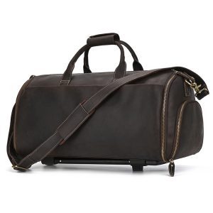 Lightweight 22‑inch Crazy Horse Leather Trolley – 36‑55 L Carry‑On Capacity, Anti‑Seismic Design – Shopdecimals Vintage Travel Bag