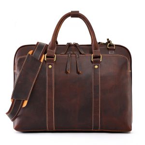 Ultra-Light 1.3 kg First‑Layer Cowhide Messenger Briefcase – Fits 15" Laptop, Wear‑Resistant, Adjustable Strap – Shopdecimals