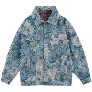 Lightweight Floral Denim Jacket – Loose Fit, Extra‑Long Coverage for Men & Women – Shopdecimals Autumn Style