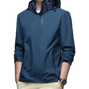 Ultra‑Light Men’s Business Casual Jacket with Built‑In Hat – 0.55 kg, Solid Colors, Fit‑Tailored, Shopdecimals