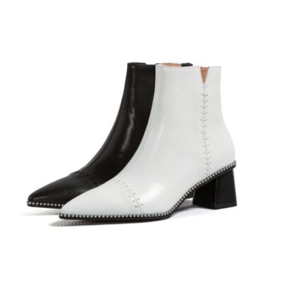 Lightweight Metal‑Bead Martin Boots with Mid Heel – All‑Match Black/White for All‑Day Comfort – Shopdecimals