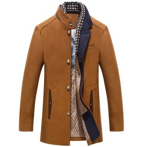 All‑Day Warmth Men's Woolen Coat with Built‑In Scarf Collar – Thick Insulation, British Style, Shopdecimals