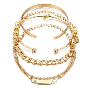 Lightweight 4‑Piece Chain Ring Bracelet Set – 100 cm Adjustable, 0.03 kg for Comfortable Stacking | Shopdecimals