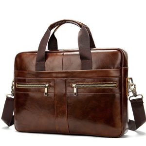 Lightweight 1.05 kg Full‑Grain Leather Men's Briefcase – 15″ Laptop Pocket, Adjustable Divider & Detachable Strap – Shopdecimals