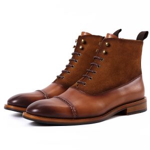 Ultra‑Light 0.5 kg High‑Top Leather Boots with Triple‑Lace Fit – Breathable, Non‑Slip Comfort – Light Brown & Black | Shopdecimals