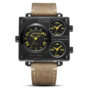 Ultra‑Light Leather Square Watch with 4‑Zone Time Display – Waterproof, 0.09 kg Comfort for Travel & Sports | Shopdecimals