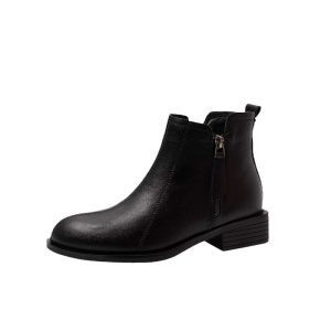 Feather‑Light 0.36 kg British Soft Leather Short Boots with Side Zipper – Mid Chunky Heel, Round Toe, Velvet or Single Liner | Shopdecimals