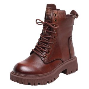 Lightweight 0.8 kg Martin Boots with Quick‑Side Zipper – Mid Heel Comfort, Black/Brown – Shopdecimals