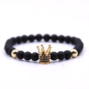 Featherlight 0.02 kg Matte Black Crown Bracelet with Copper‑Inlaid Zircon – Adjustable 100 cm, Shopdecimals