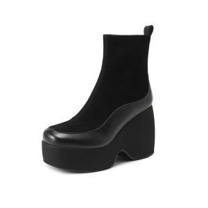 Elevate Your Look with 1 kg Genuine Leather Platform Martin Boots – Mid‑Calf, Chunky Heel, Black & Velvet Lining | Shopdecimals