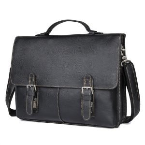 Lightweight Full‑Grain Leather Briefcase for 15.6" Laptops – Retro Style with Adjustable Shoulder Strap – Shop Decimals Men’s Business Bag